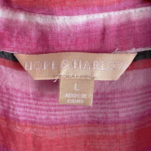 HOPE and HARLOW Blouse Pink White Stripe Button Front Sz: L - Picture 5 of 13